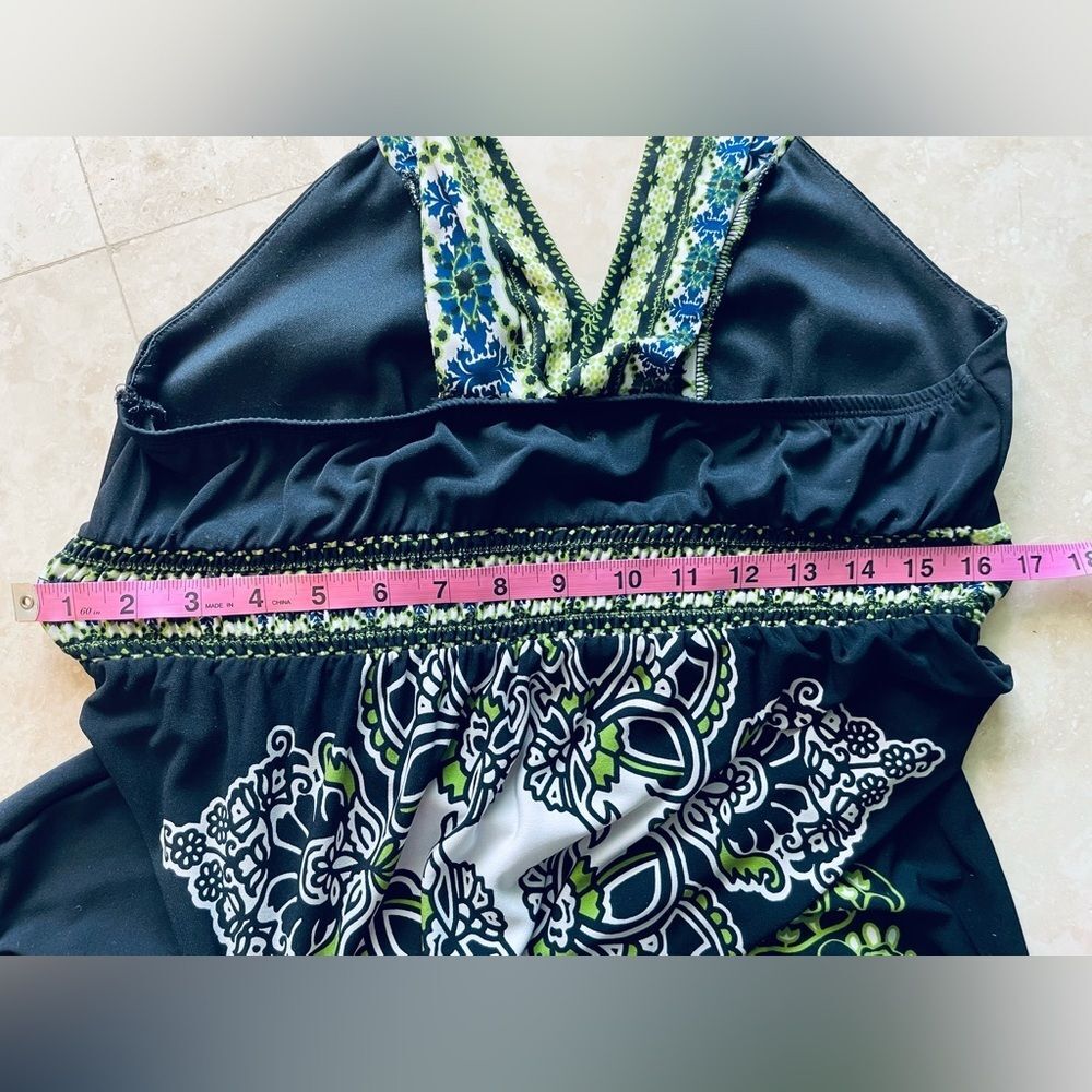 🌿 Boho V-Neck Maxi Dress – Black, Green & White Print – Size Small - Picture 4 of 7
